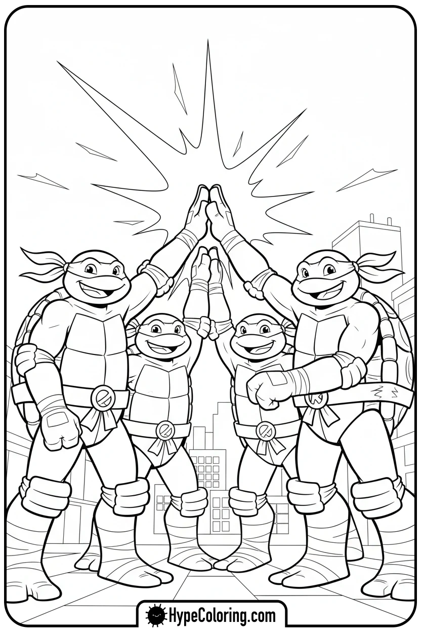 turtles-high-fiving - ninja turtles coloring page