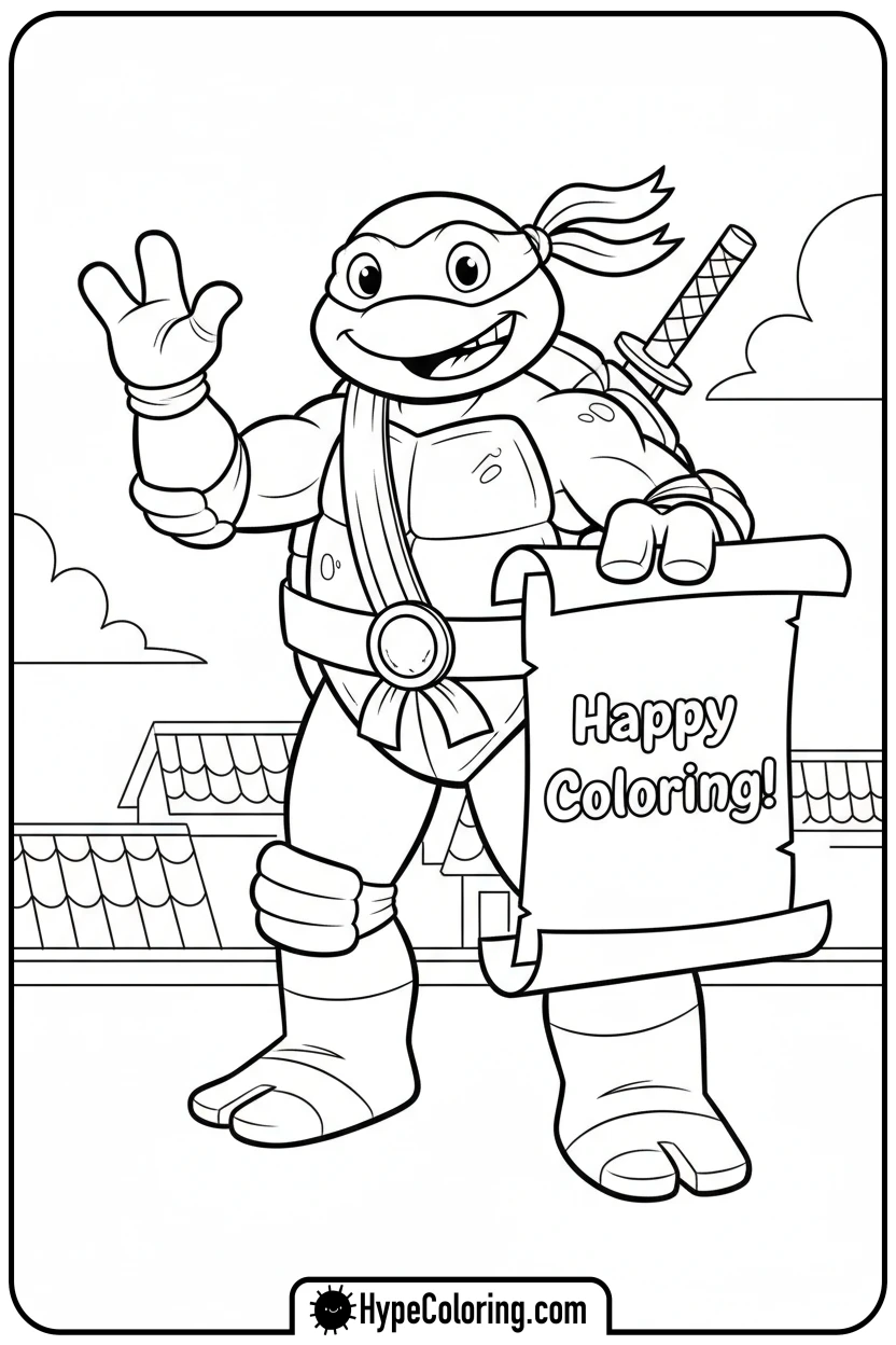turtle-holding-happy-coloring-sign - ninja turtles coloring page