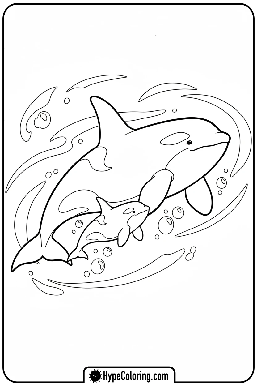 mother-and-baby-orca-swimming - orca coloring pages