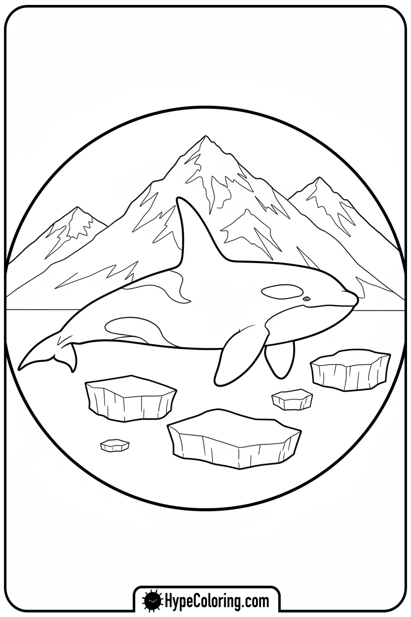 orca-near-ice-and-mountains - orca coloring pages