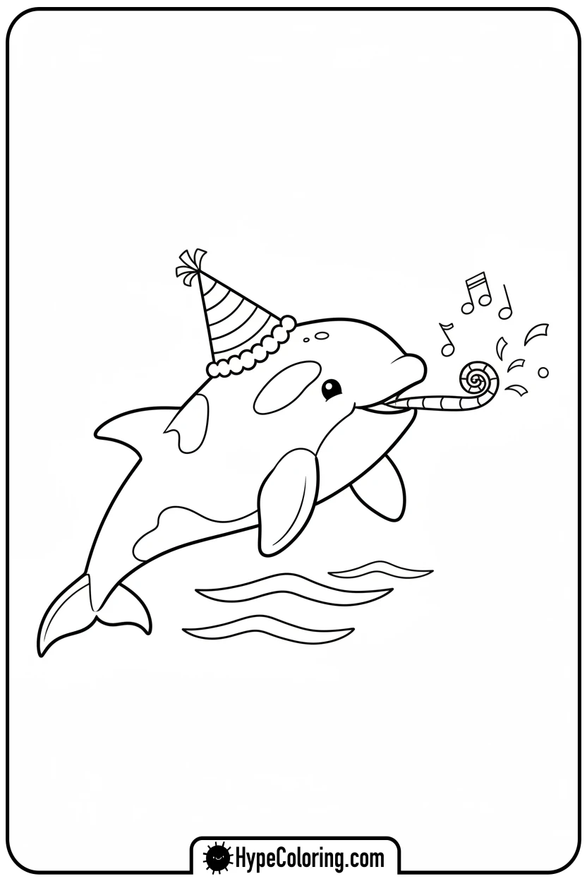 orca-in-party-hat - orca coloring pages