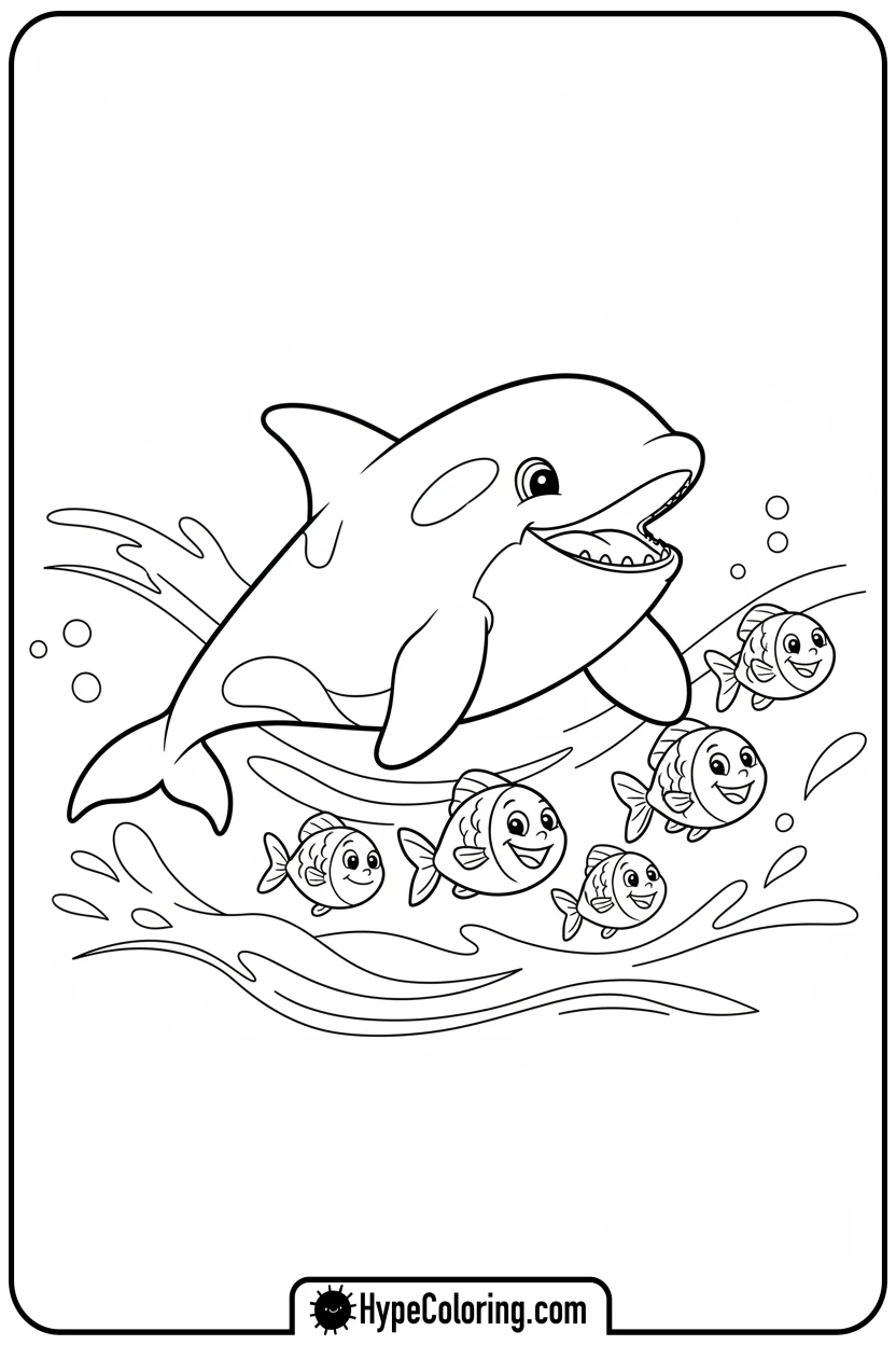 orca-playfully-chasing-fish - orca coloring pages