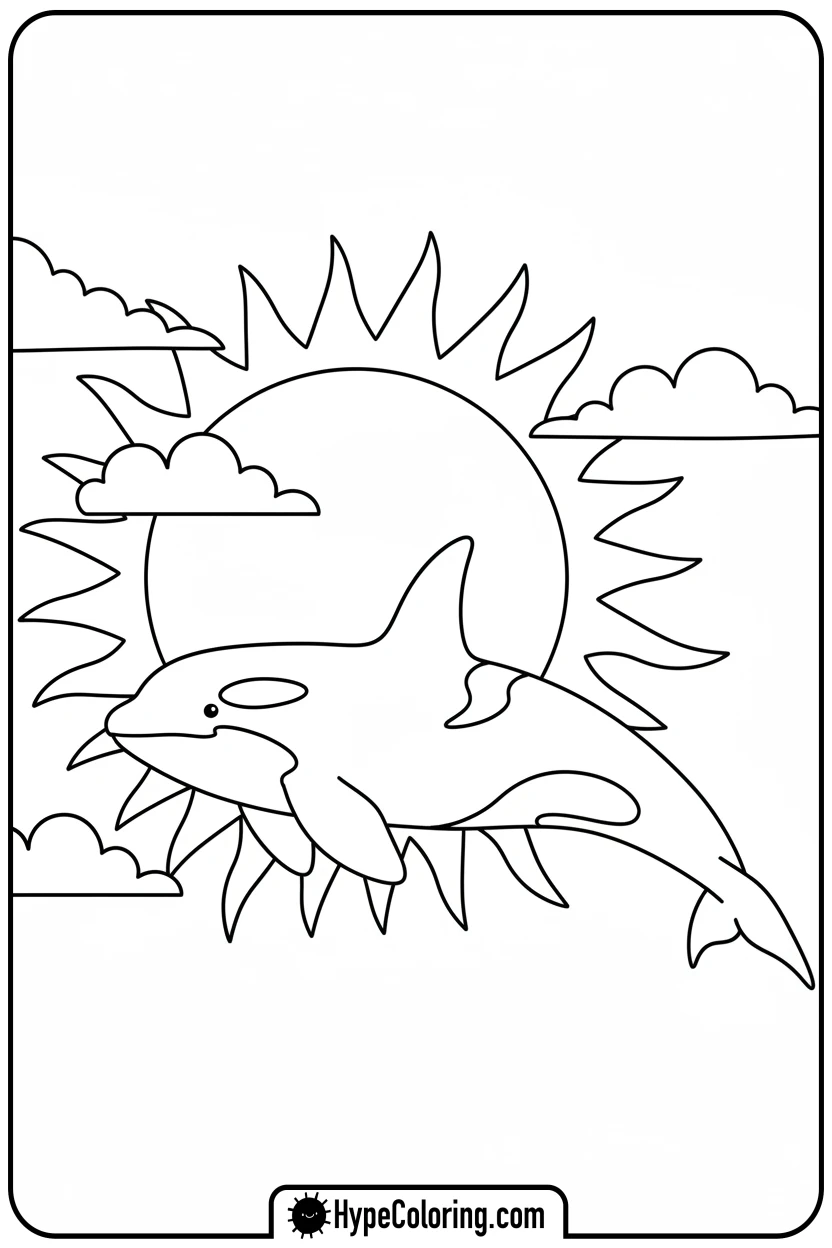 orca-swimming-under-sun - orca coloring pages