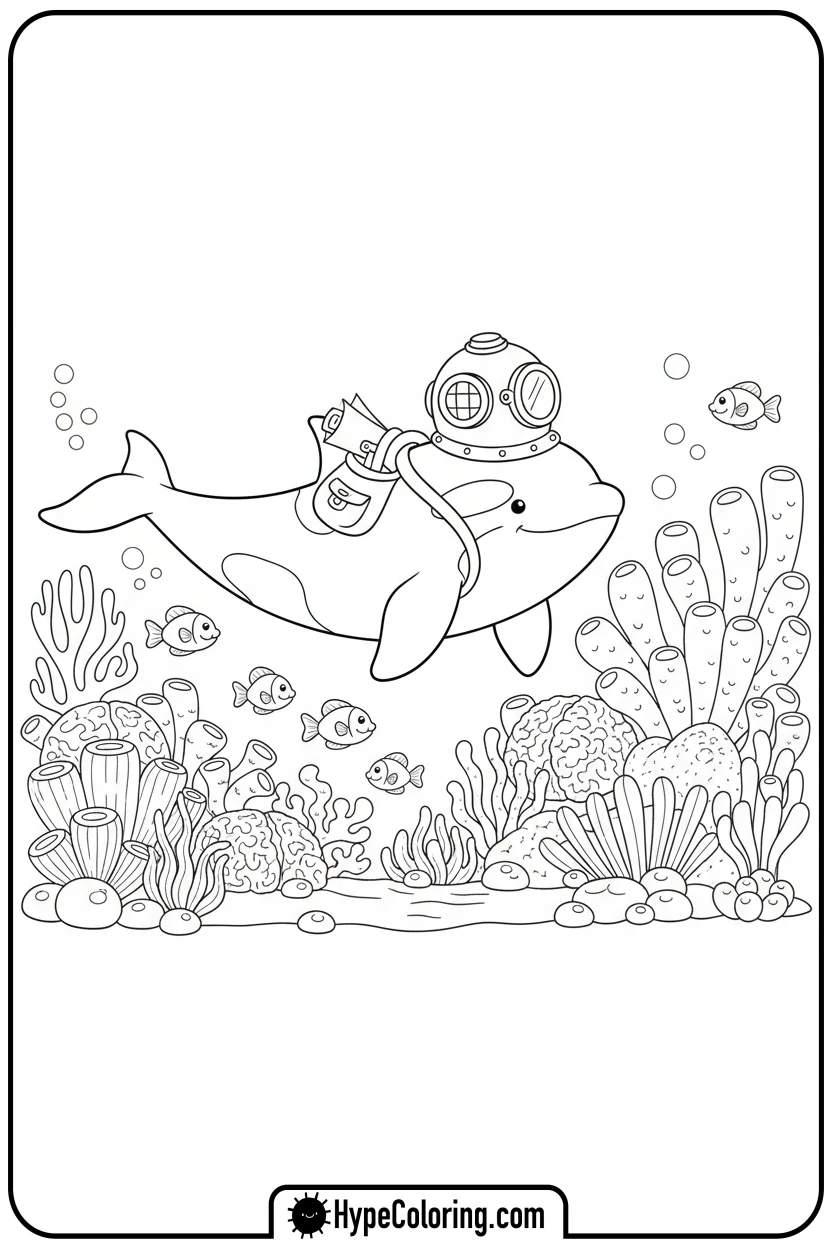 orca-near-coral-reef - orca coloring pages