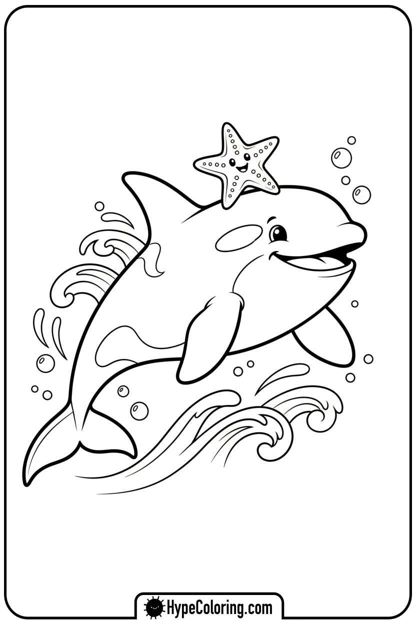 orca-with-starfish-friend - orca coloring pages