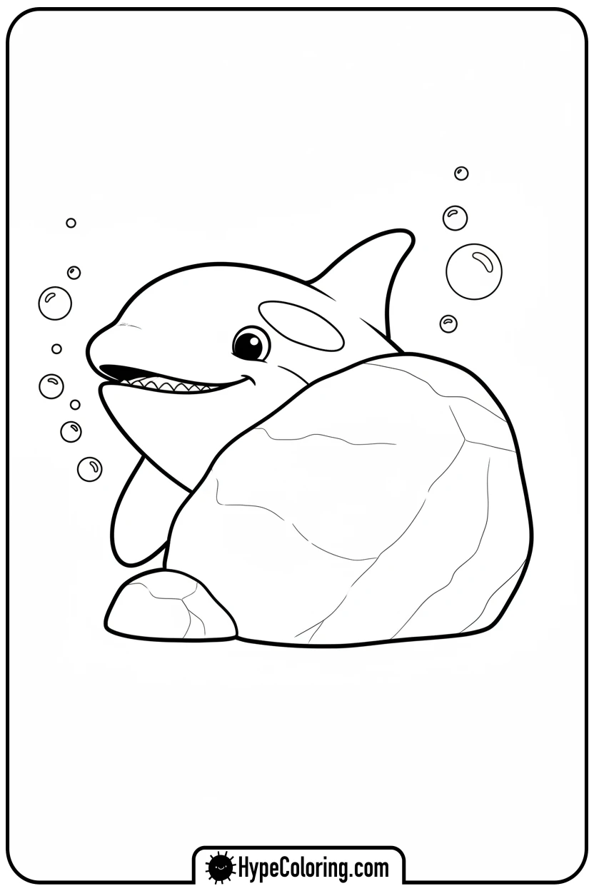 orca-peeking-behind-rock - orca coloring pages