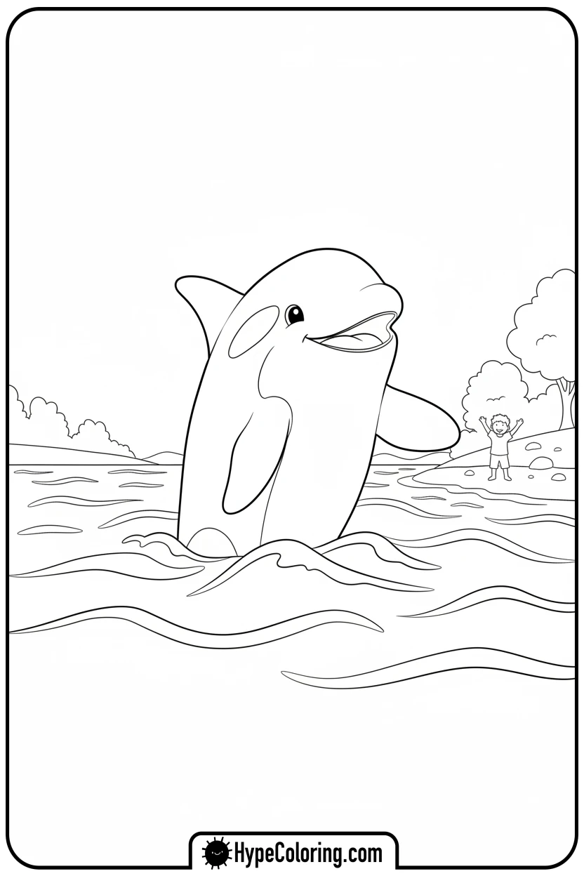 orca-waving-hello - orca coloring pages