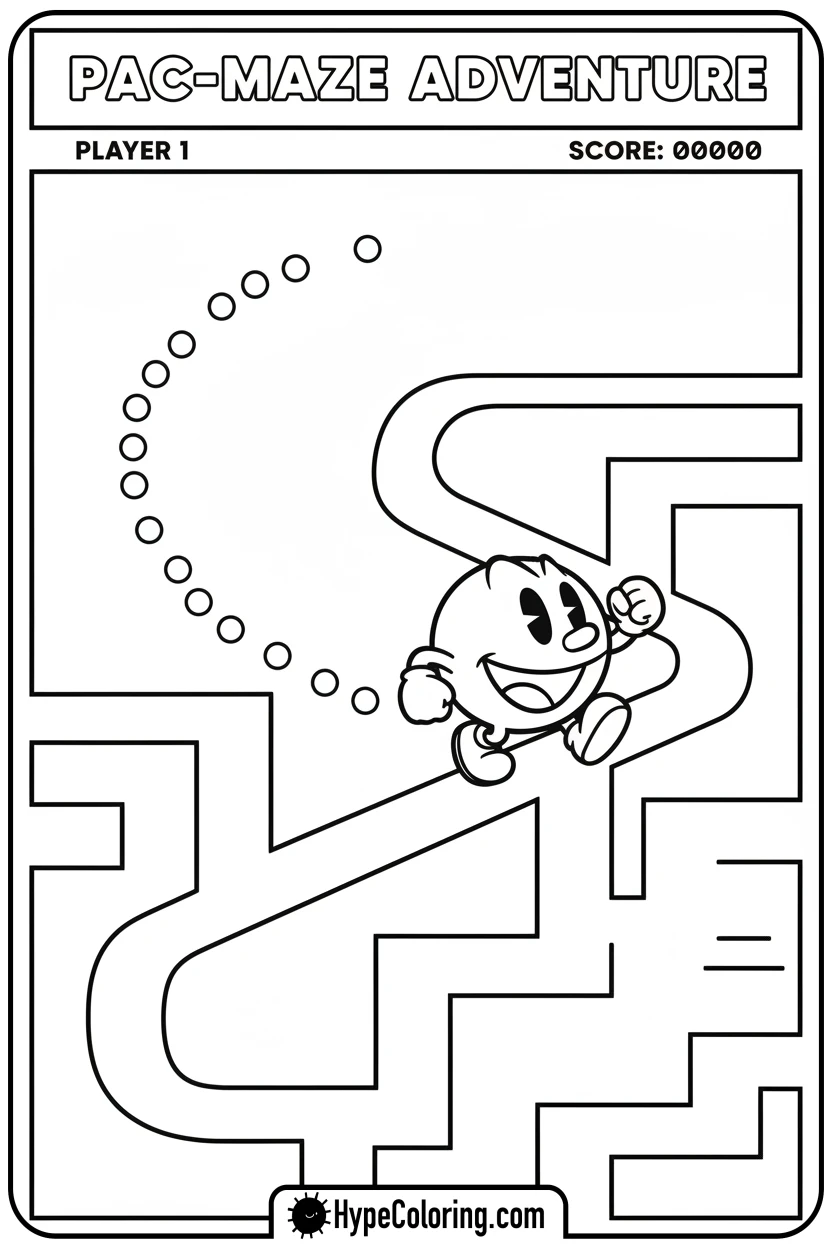pac-man-eating-pellets-in-maze - pac man coloring pages