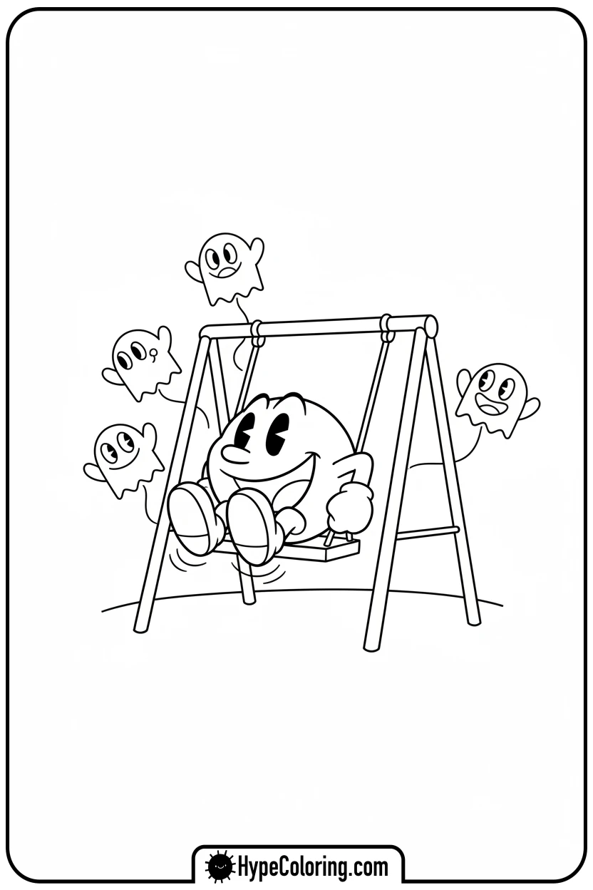 pac-man-on-a-swing - pac man coloring pages