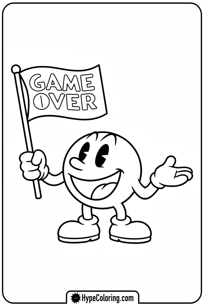 pac-man-with-game-over-flag - pac man coloring pages