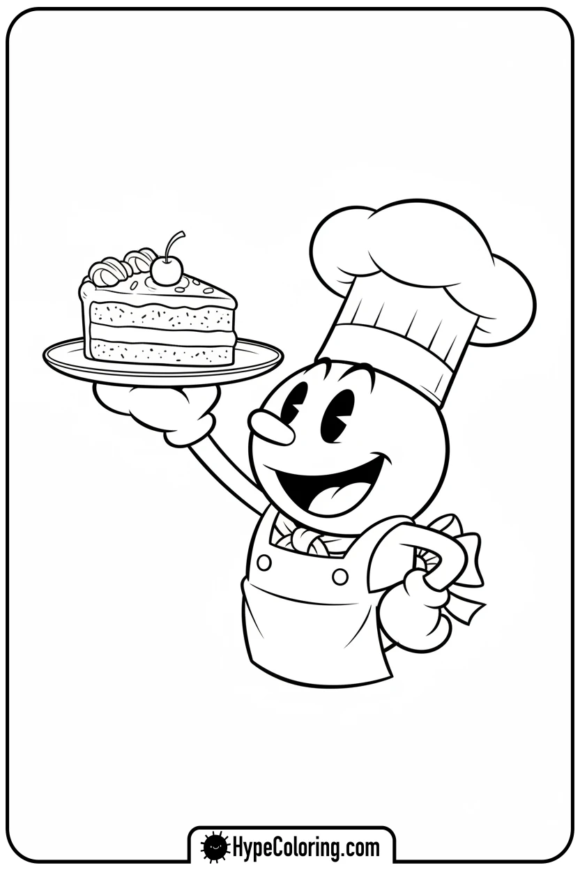pac-man-chef-with-cake - pac man coloring pages