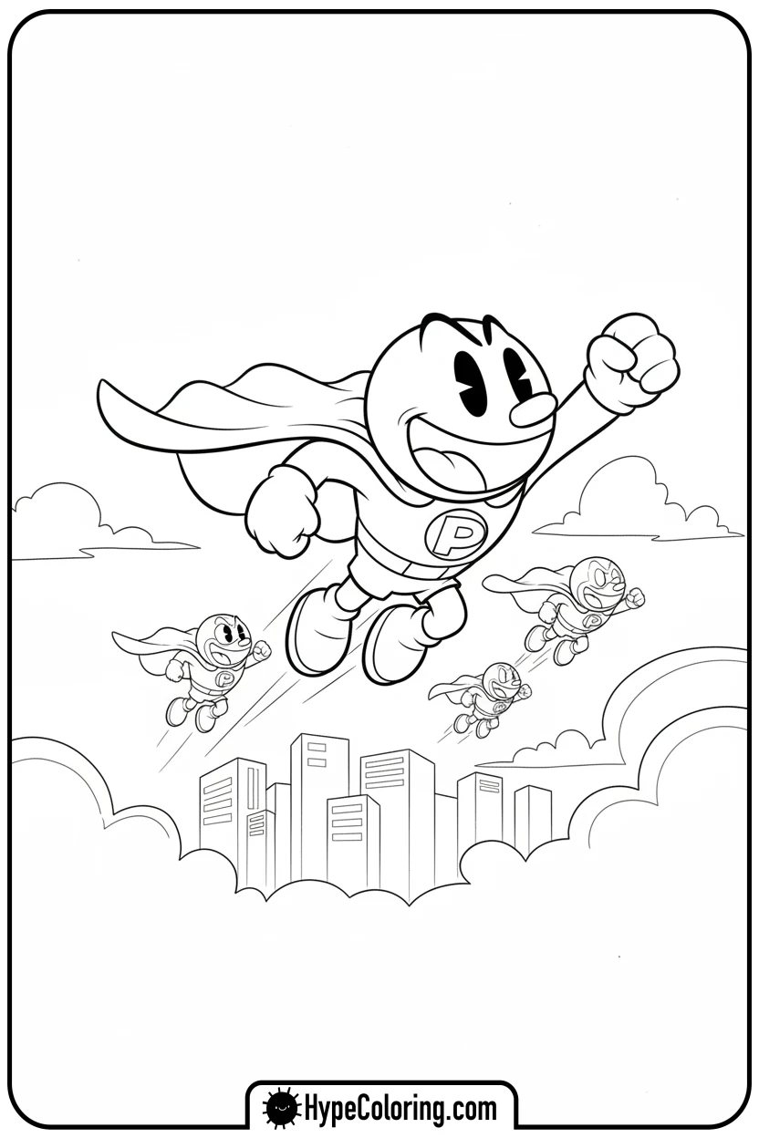 superhero-pac-man-flying - pac man coloring pages