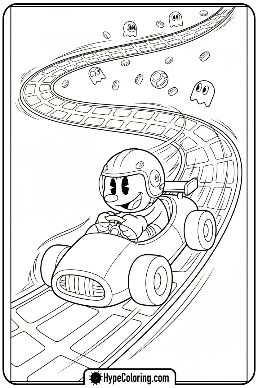 pac-man-in-race-car - pac man coloring pages