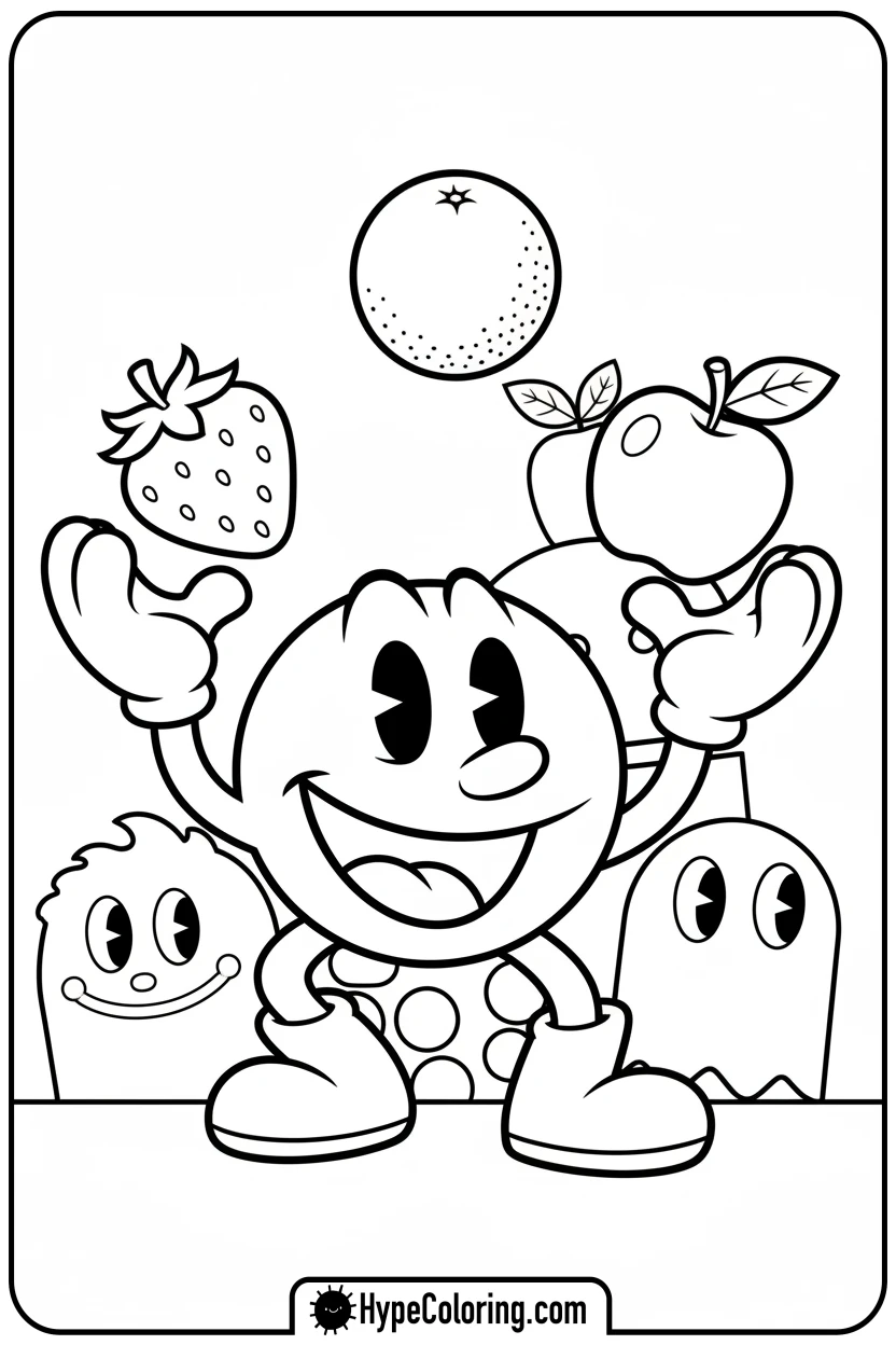 pac-man-juggling-fruits - pac man coloring pages