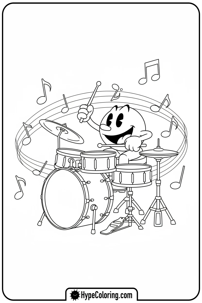 pac-man-playing-drums - pac man coloring pages