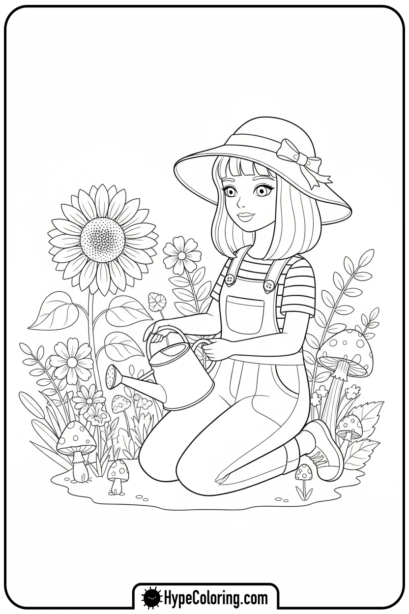 paper-doll-gardening-flowers - paper doll coloring pages