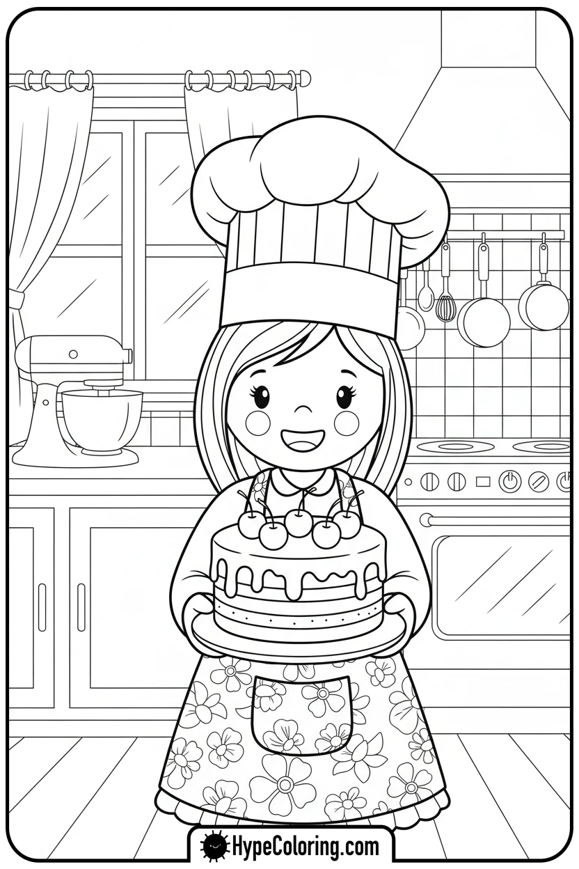paper-doll-chef-with-cake - paper doll coloring pages