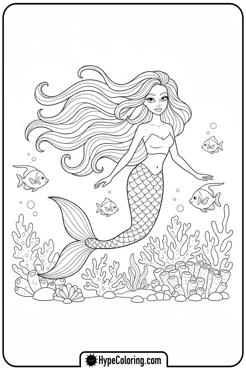 mermaid-paper-doll-swimming - paper doll coloring pages