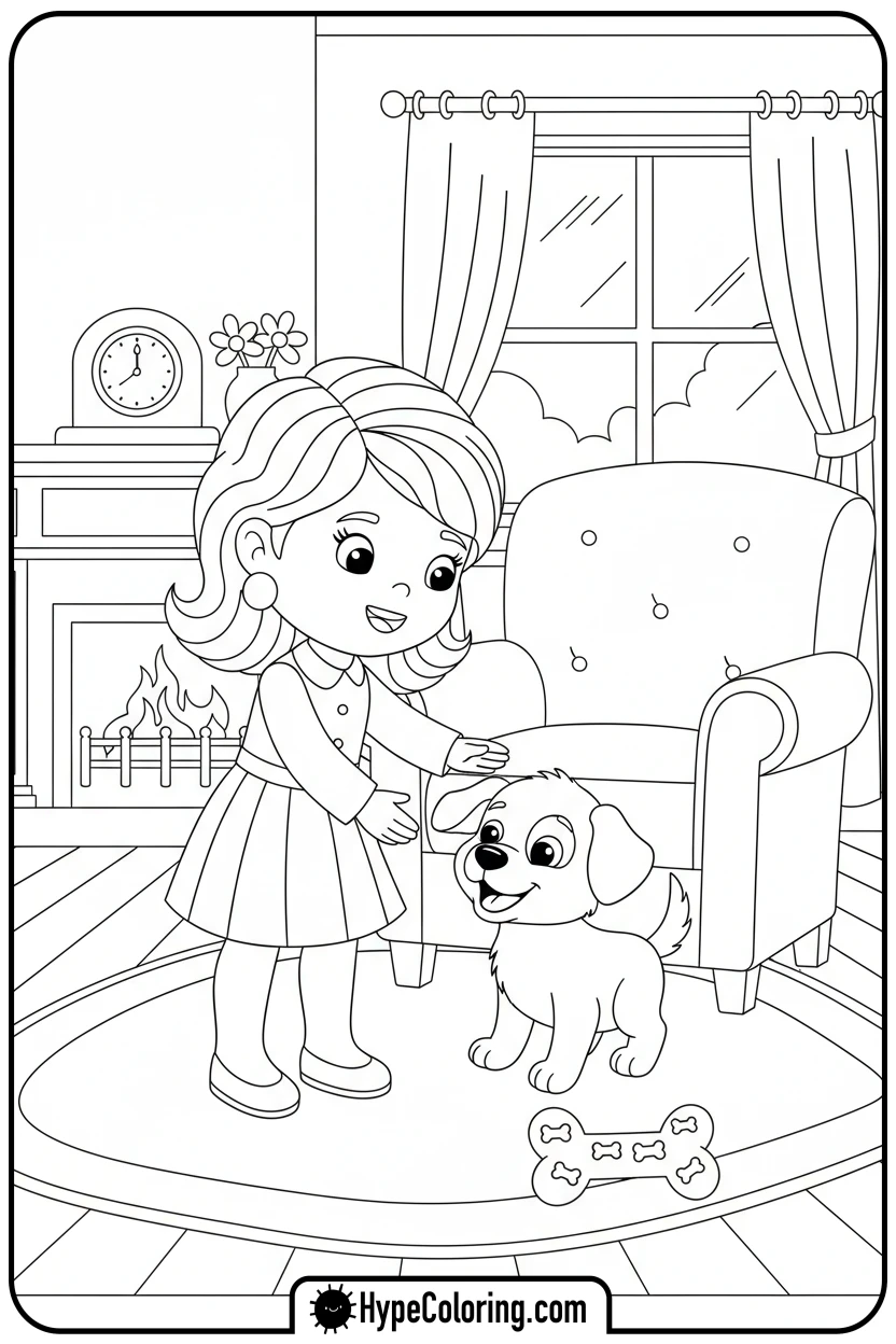 paper-doll-petting-puppy - paper doll coloring pages