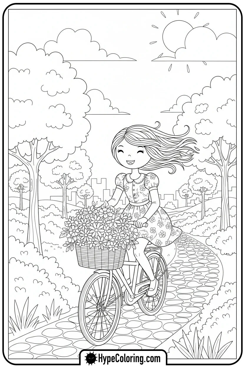 paper-doll-riding-bicycle - paper doll coloring pages