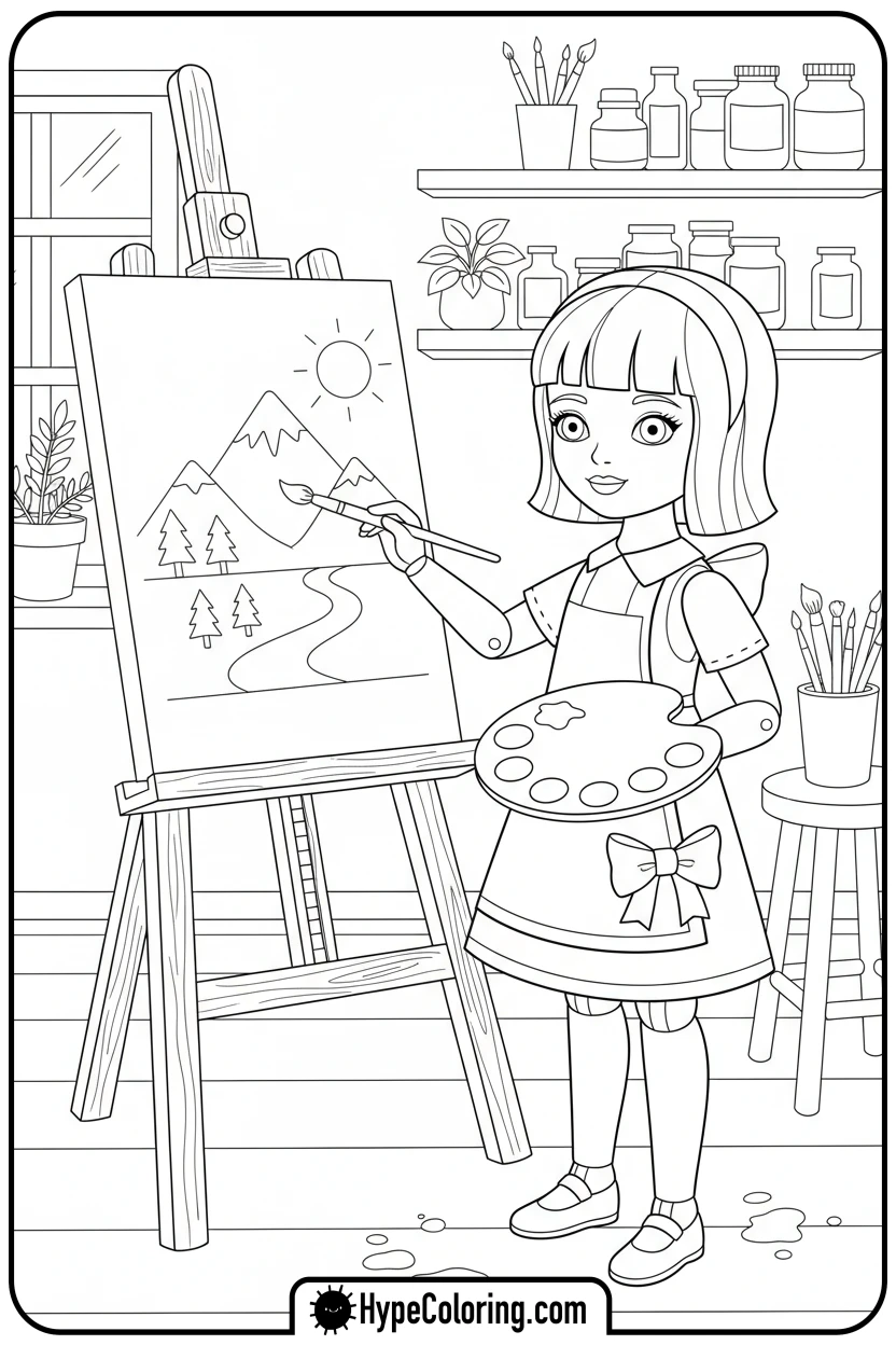 paper-doll-artist-painting - paper doll coloring pages
