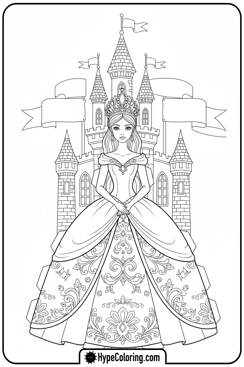 princess-paper-doll-at-castle - paper doll coloring pages