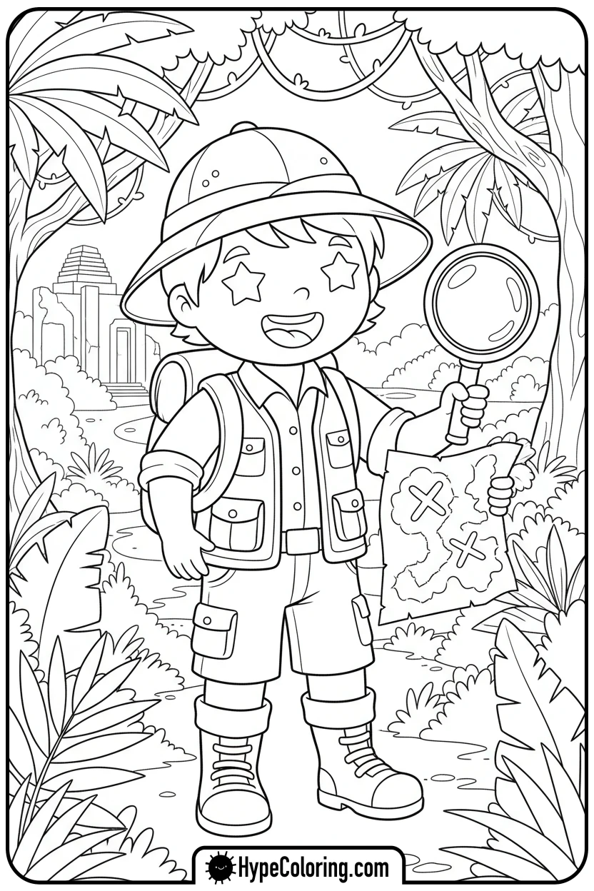 explorer-paper-doll-with-map - paper doll coloring pages
