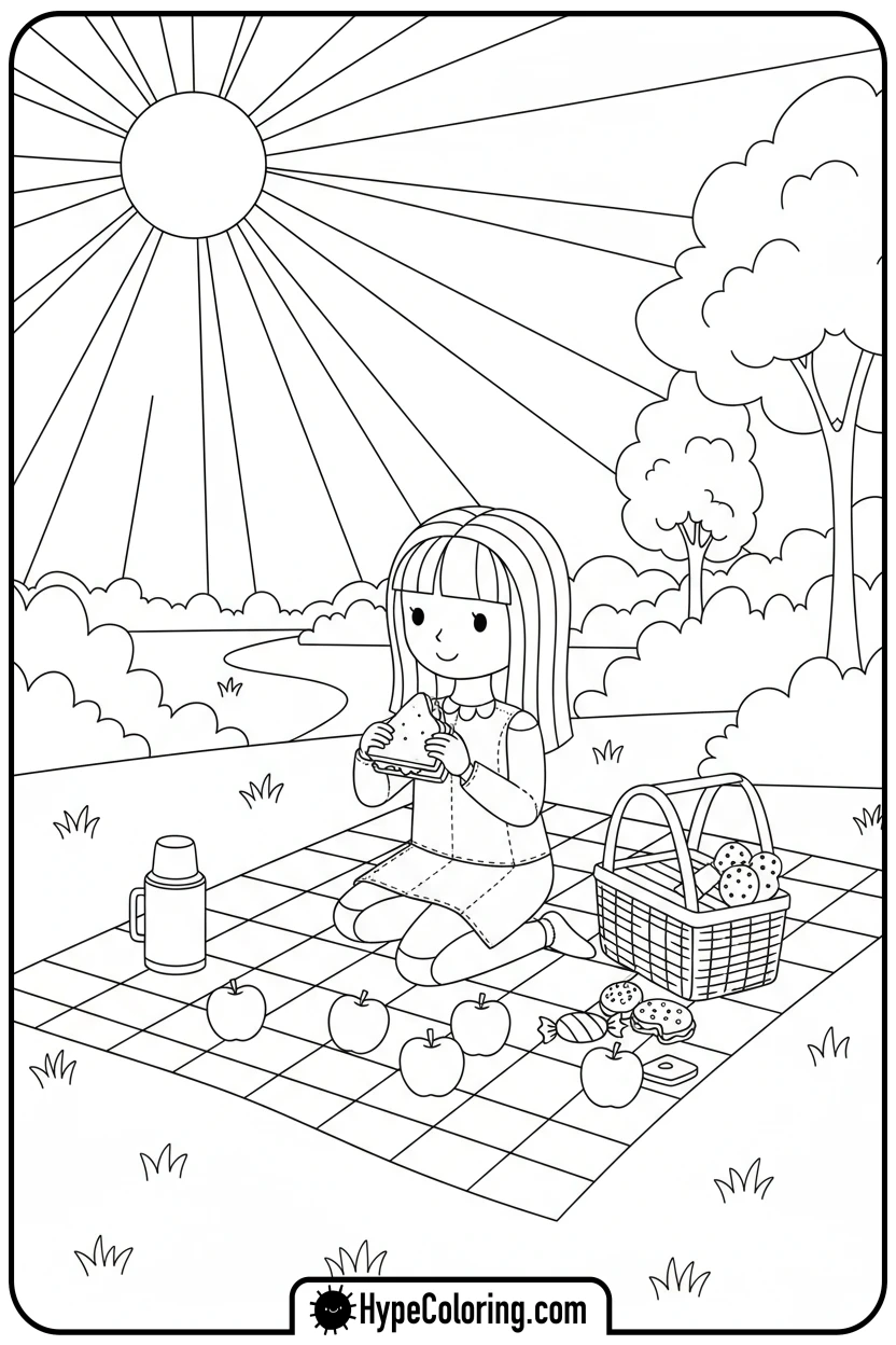 paper-doll-picnic-in-park - paper doll coloring pages
