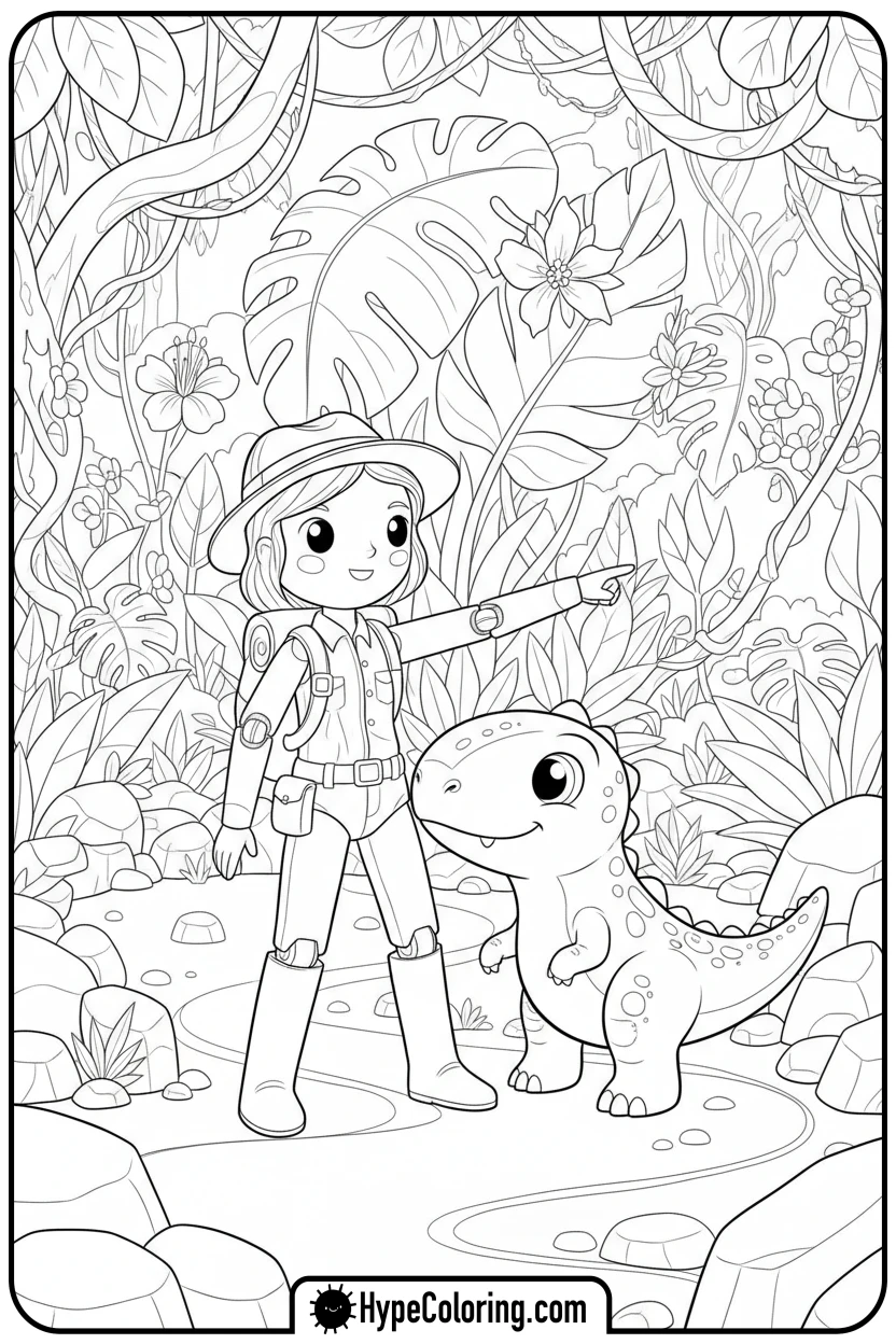 paper-doll-with-baby-dinosaur - paper doll coloring pages