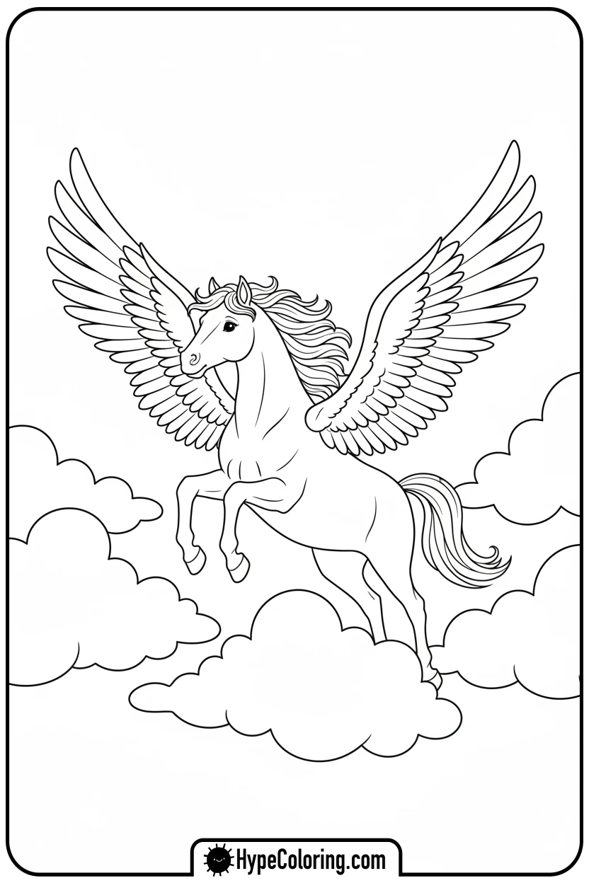 pegasus-soaring-above-clouds - pegasus coloring pages