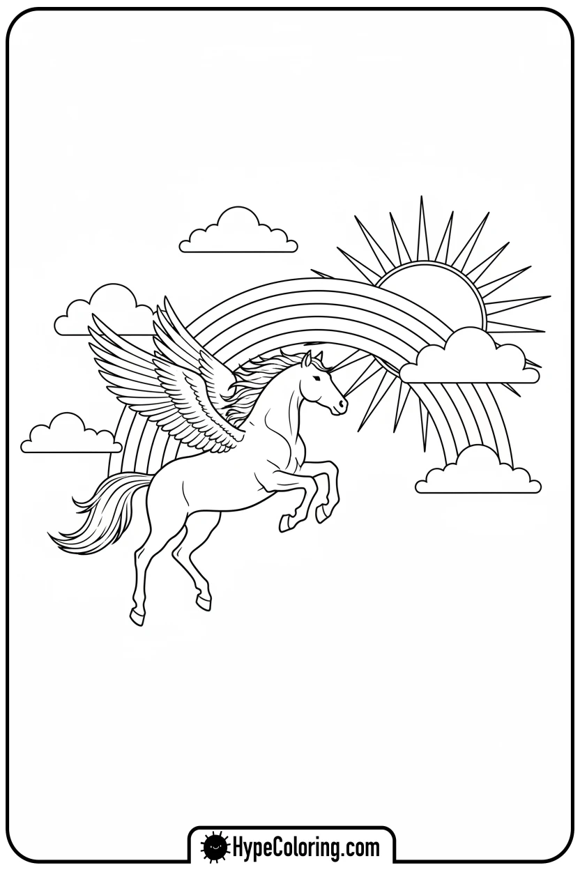 pegasus-flying-towards-rainbow - pegasus coloring pages