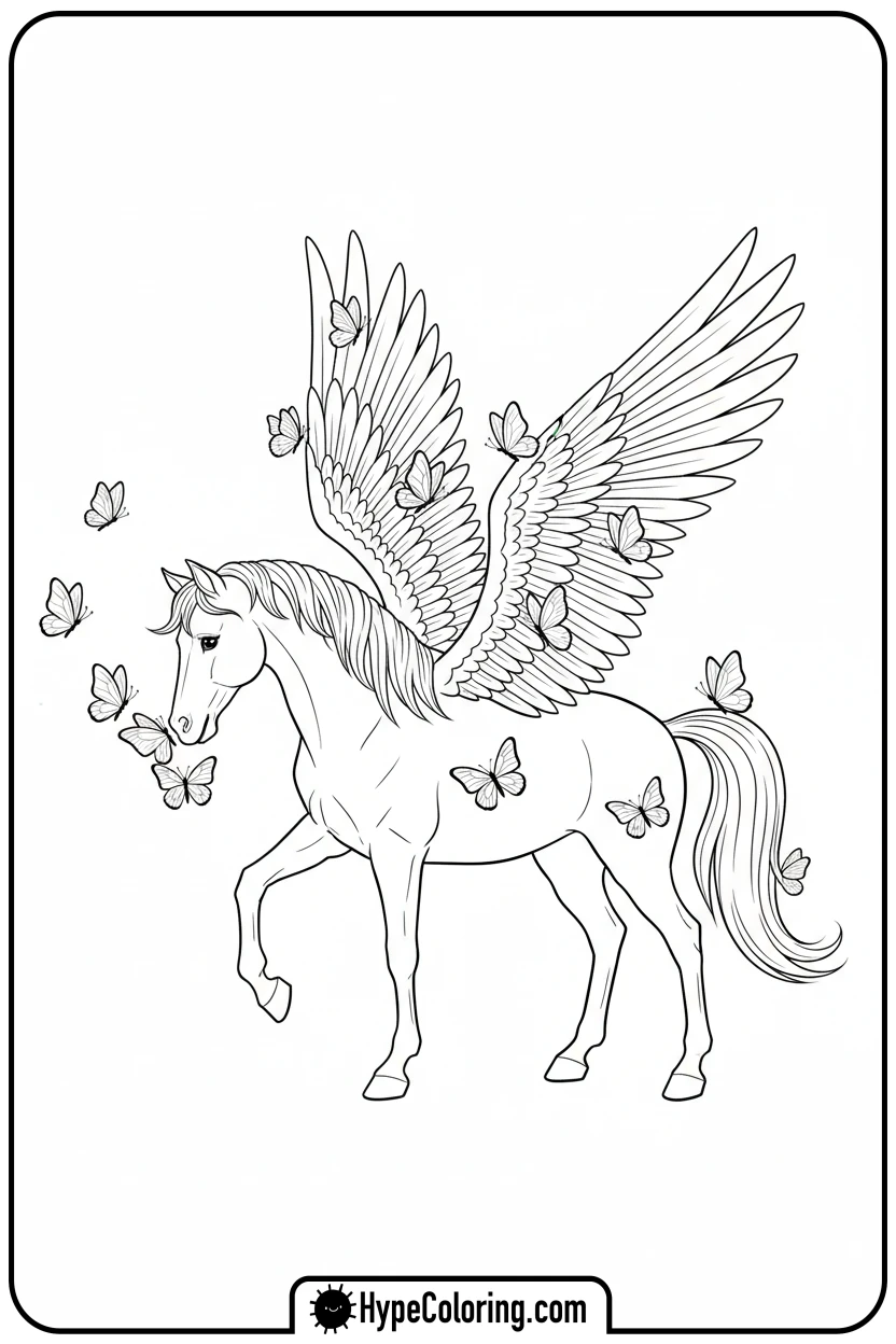 pegasus-playing-with-butterflies - pegasus coloring pages