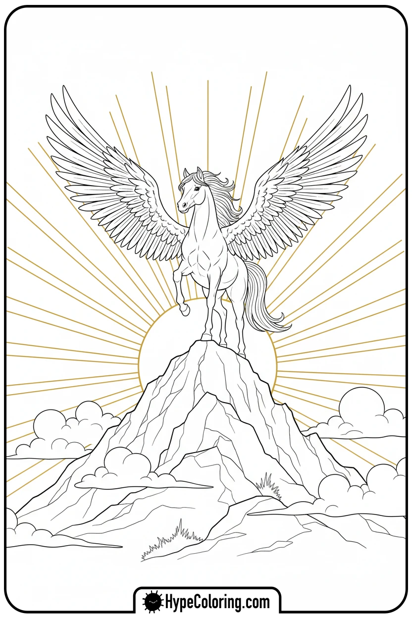pegasus-on-mountaintop-at-sunrise - pegasus coloring pages