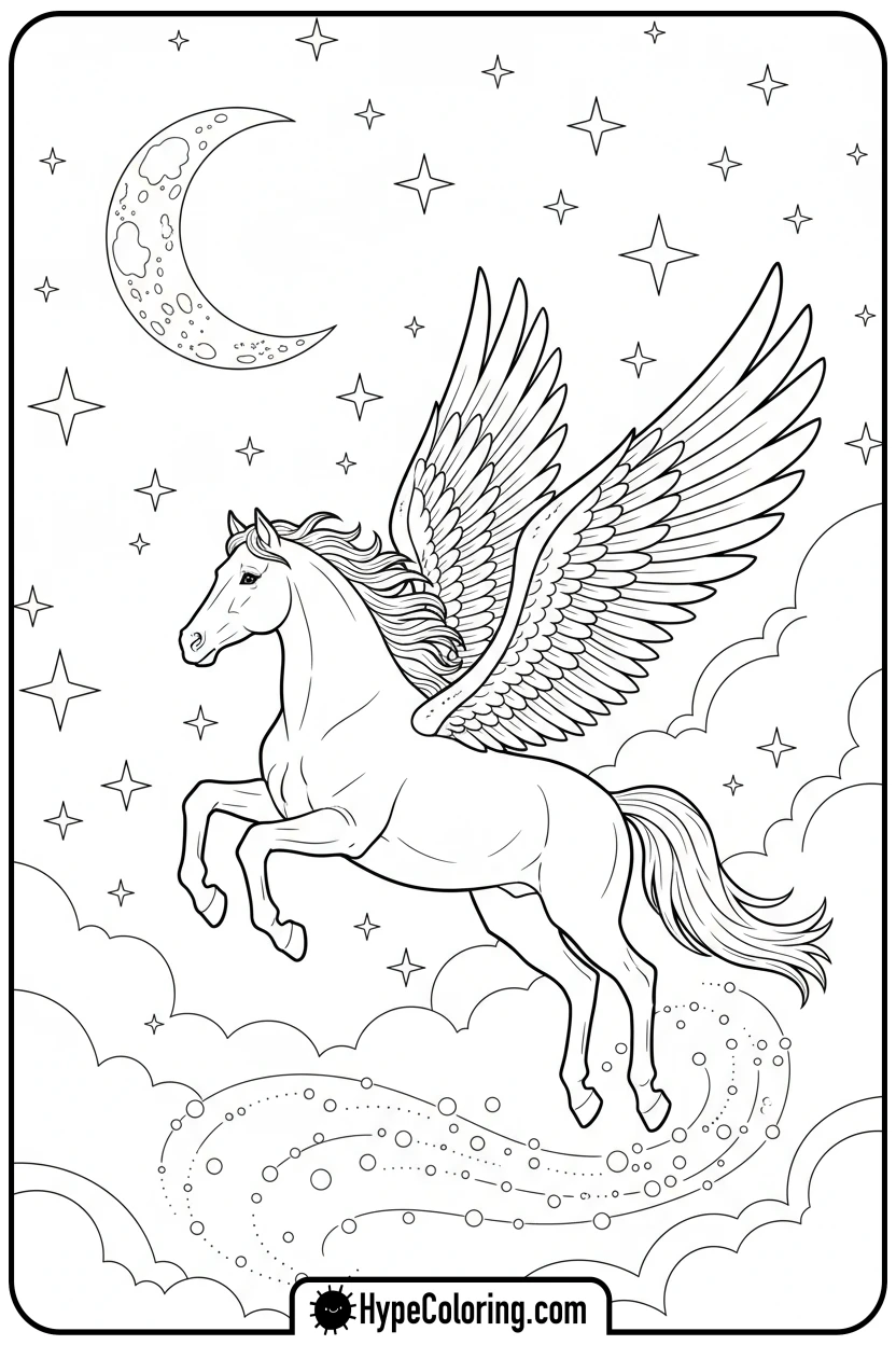 pegasus-flying-in-starry-night - pegasus coloring pages