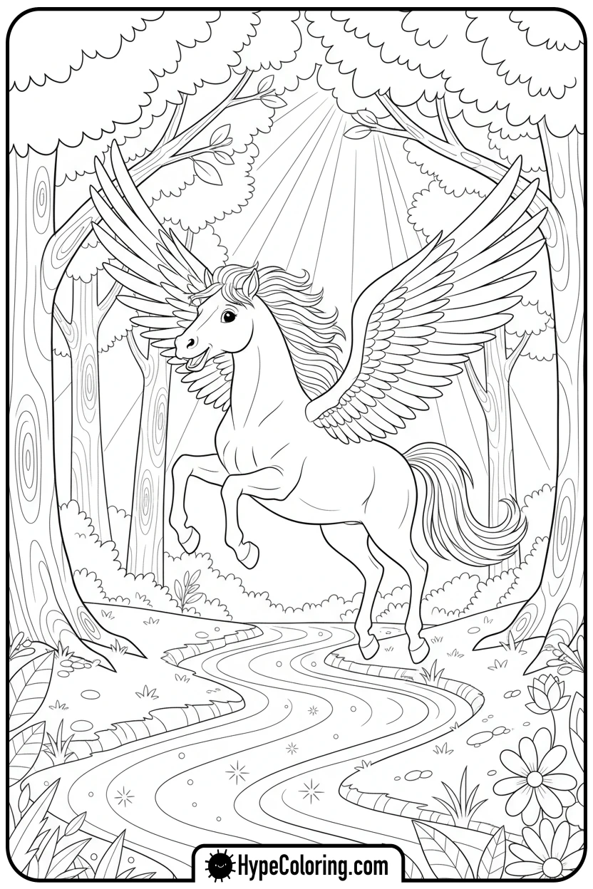 pegasus-leaping-over-stream - pegasus coloring pages