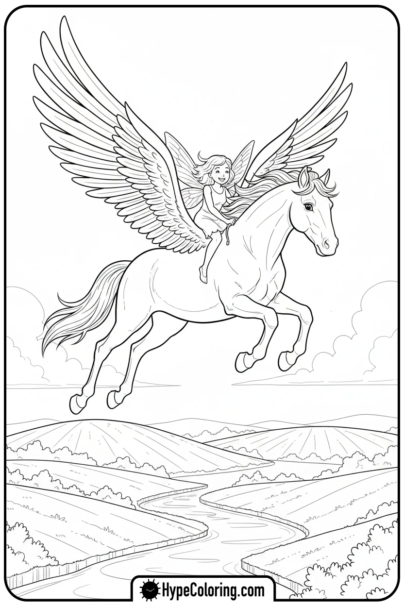 pegasus-carrying-a-fairy - pegasus coloring pages