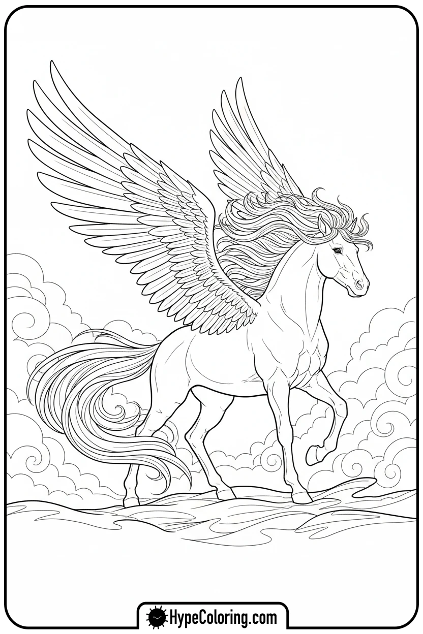 wind-swept-pegasus - pegasus coloring pages