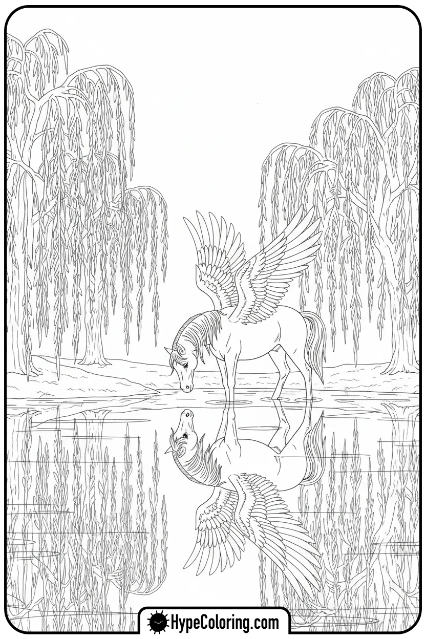 pegasus-looking-at-reflection - pegasus coloring pages