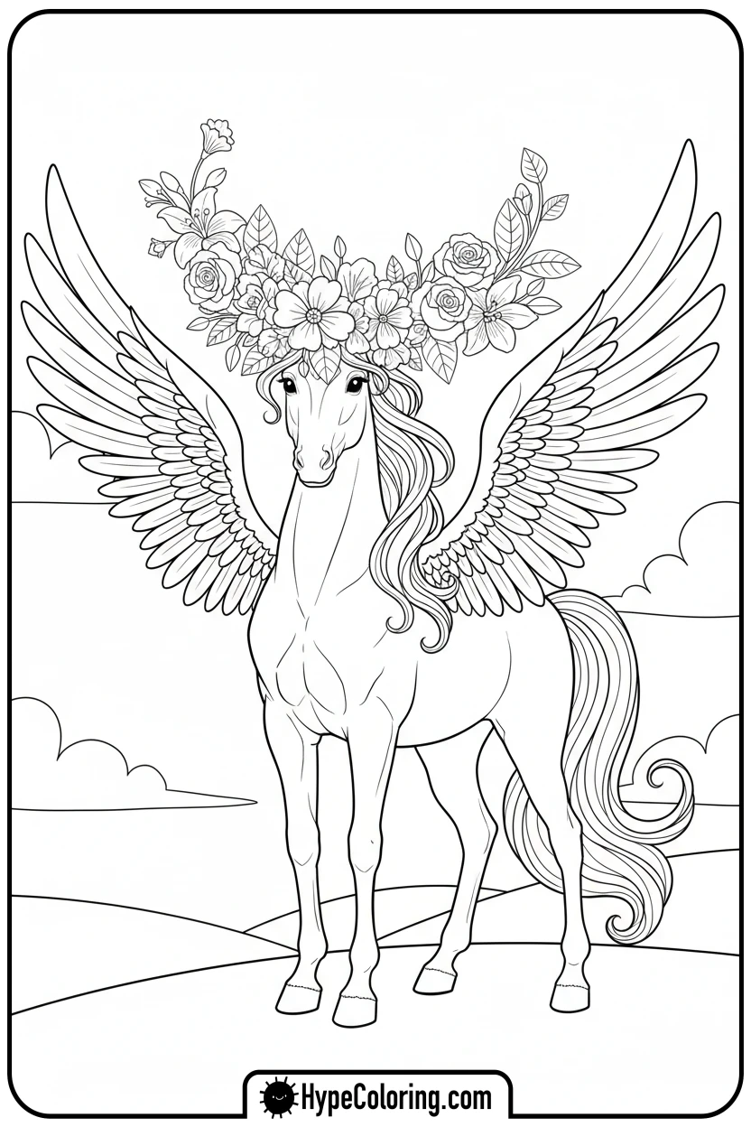 pegasus-with-flower-crown - pegasus coloring pages