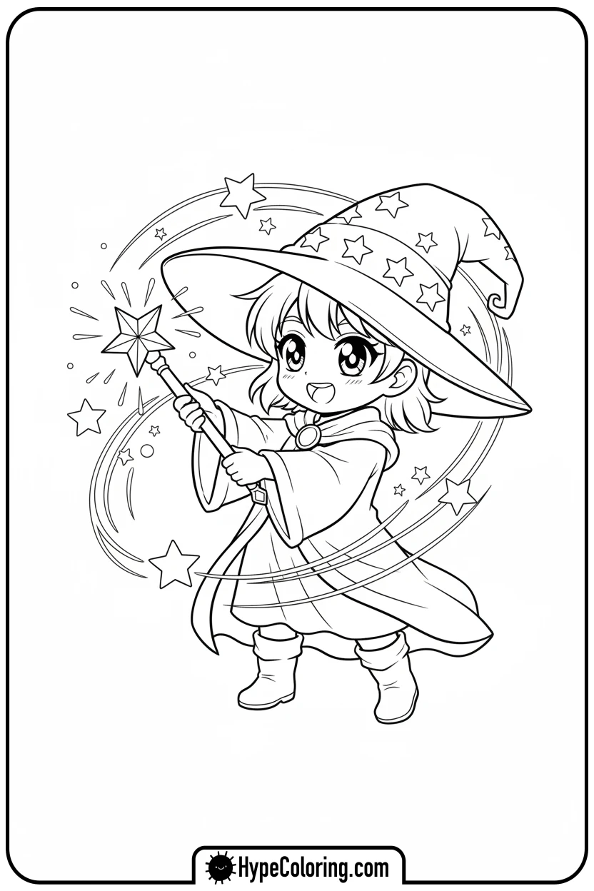 Click to download PDF anime-wizard-casting-spell - cute anime coloring pages