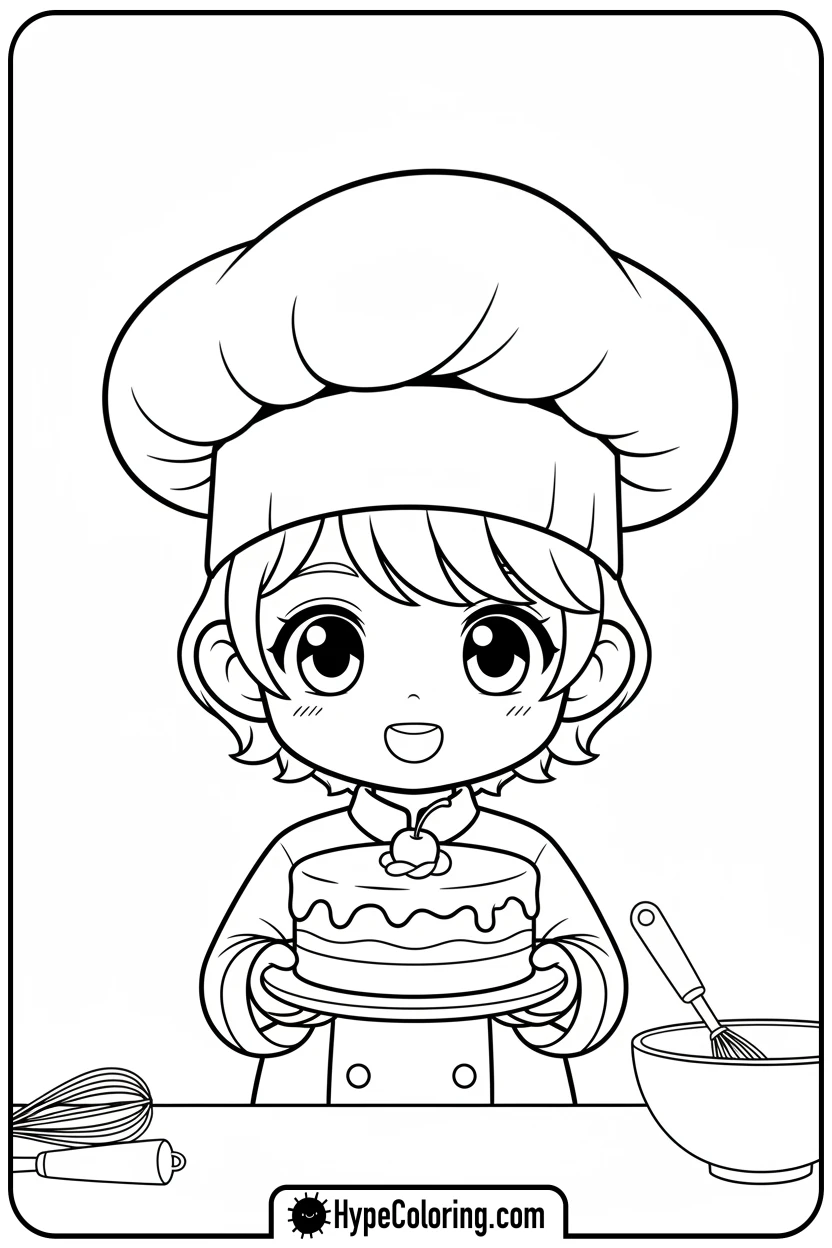 Click to download PDF anime-chef-holding-cake - cute anime coloring pages