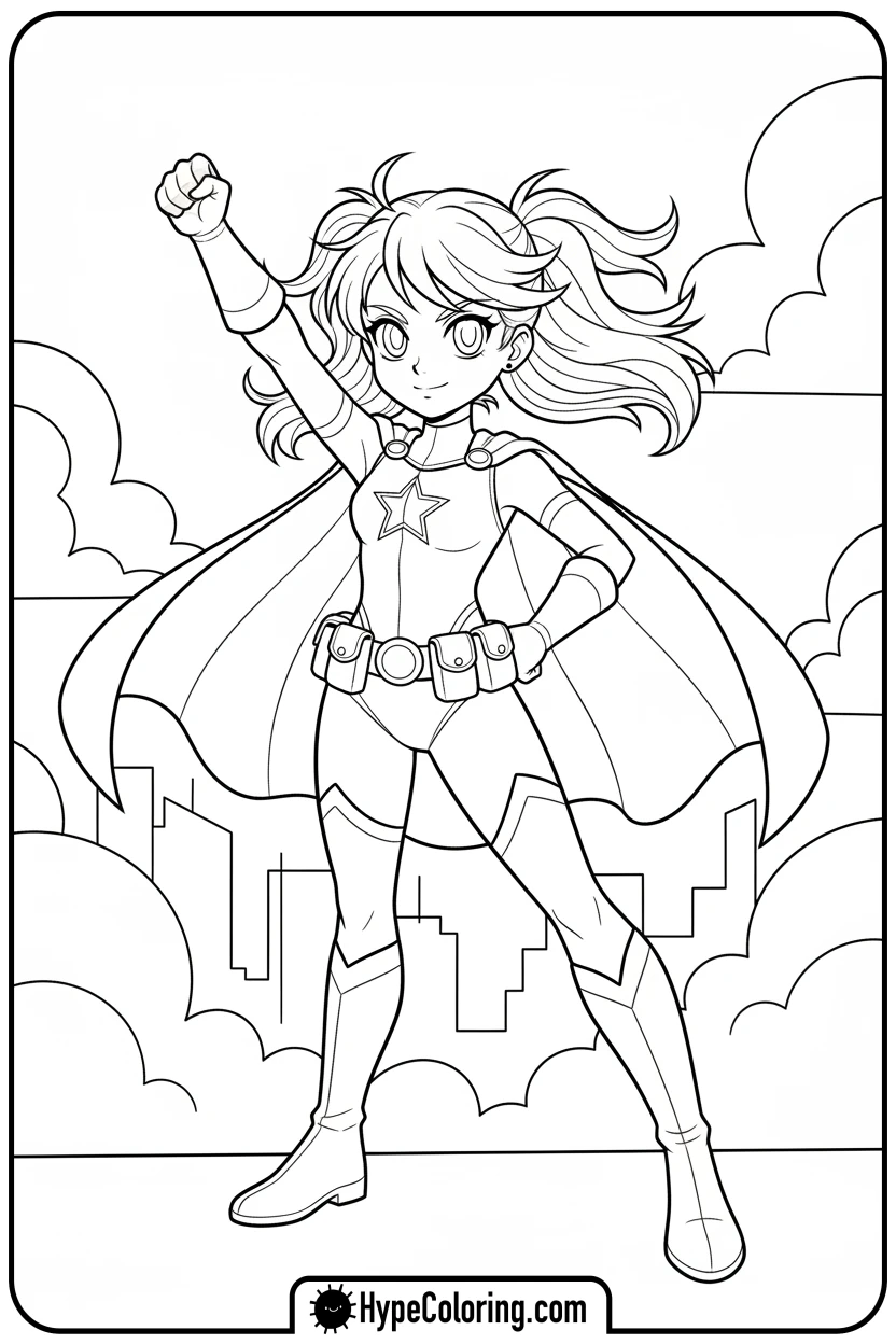 Click to download PDF anime-superhero-girl-posing - cute anime coloring pages