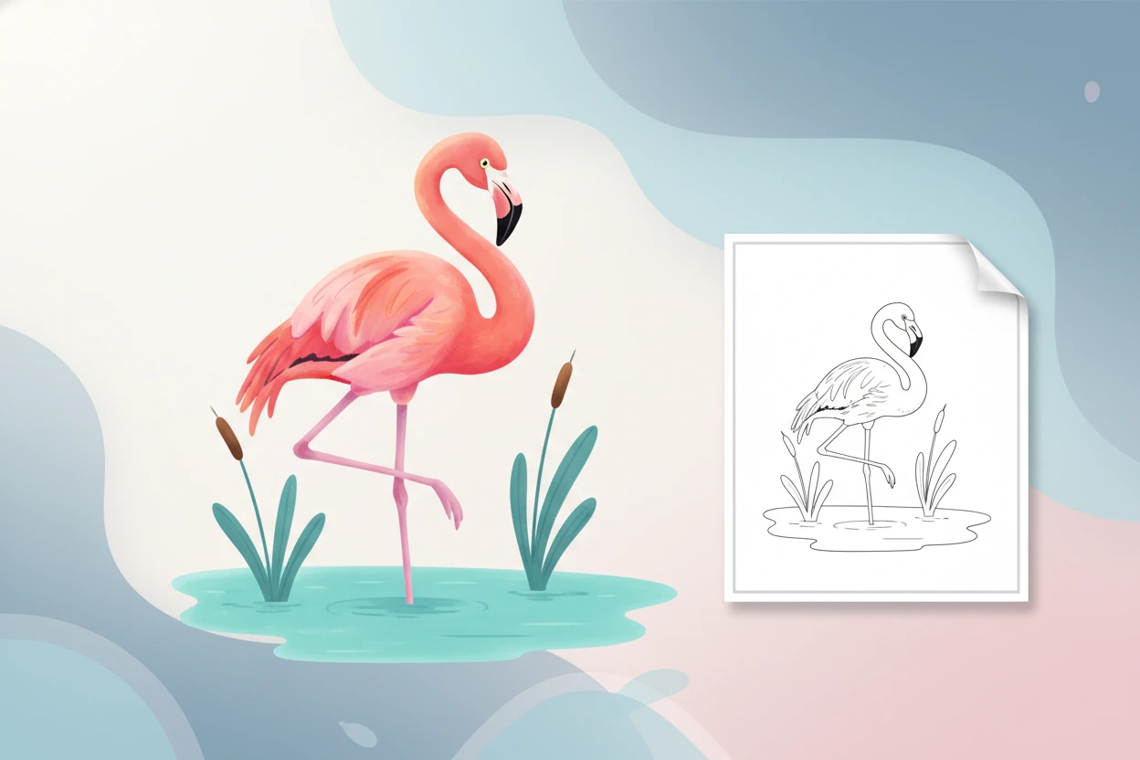 a-graceful-flamingo-standing-elegantly - zoo animals coloring pages