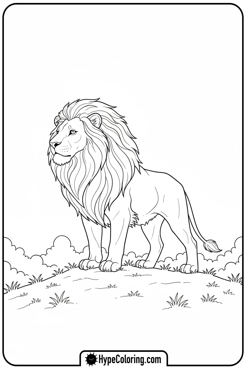 proud-lion-on-a-hill - zoo animals coloring pages