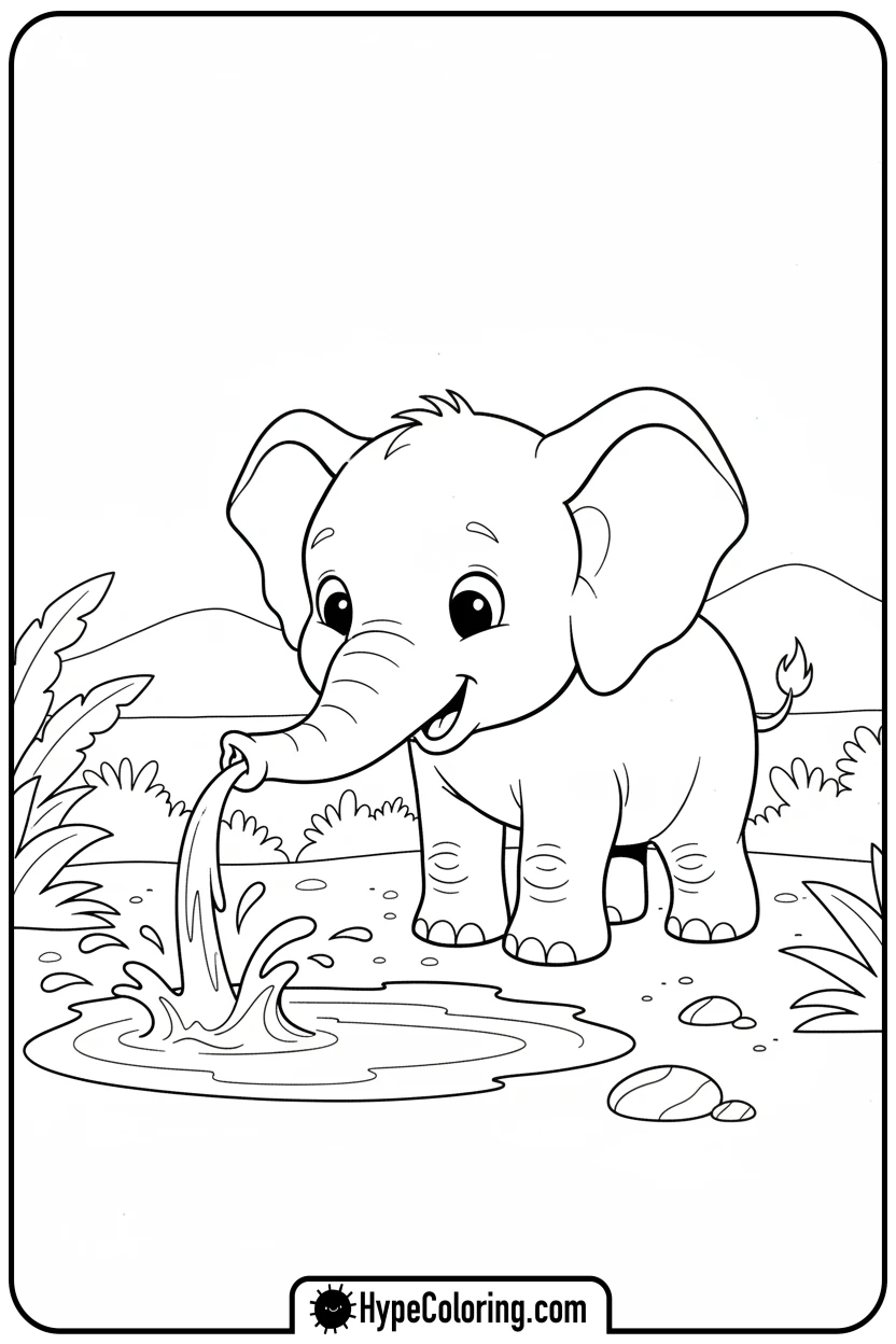 baby-elephant-splashing-water - zoo animals coloring pages