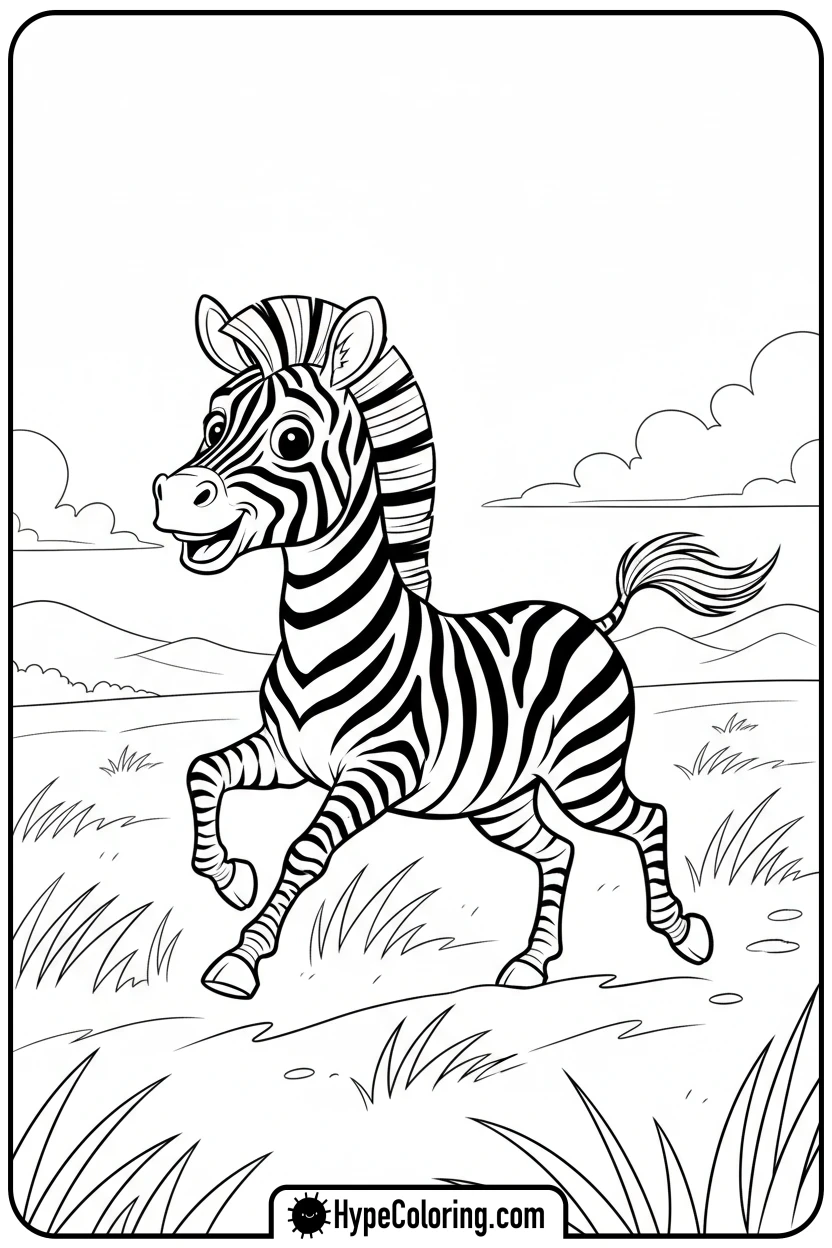 happy-zebra-galloping - zoo animals coloring pages