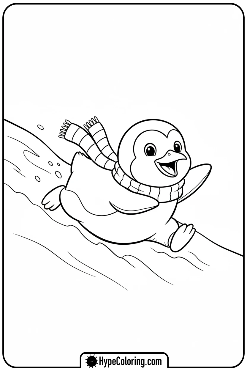 penguin-sliding-on-snow - zoo animals coloring pages