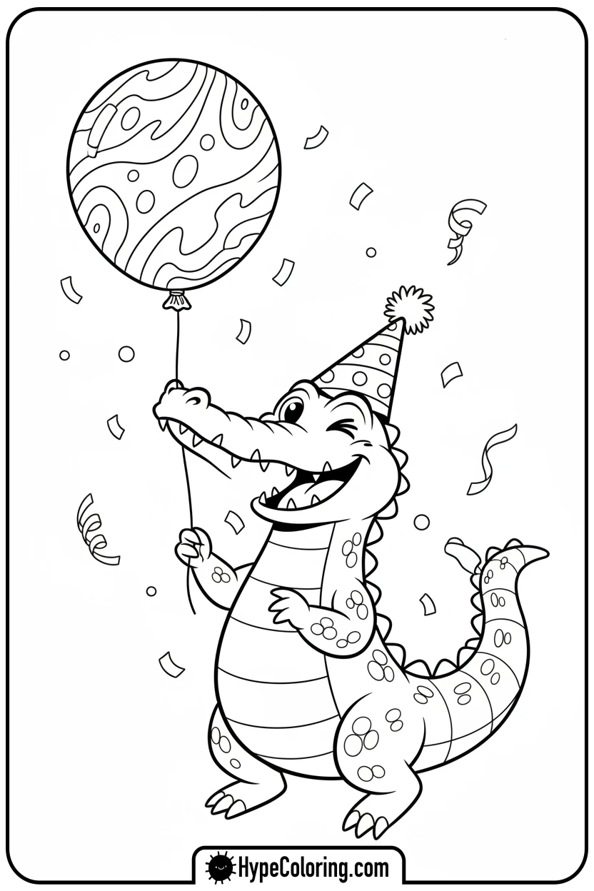 crocodile-balancing-balloon - zoo animals coloring pages