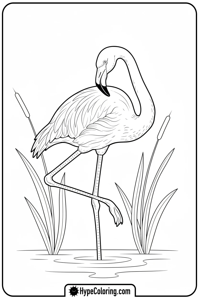 flamingo-standing-on-one-leg - zoo animals coloring pages