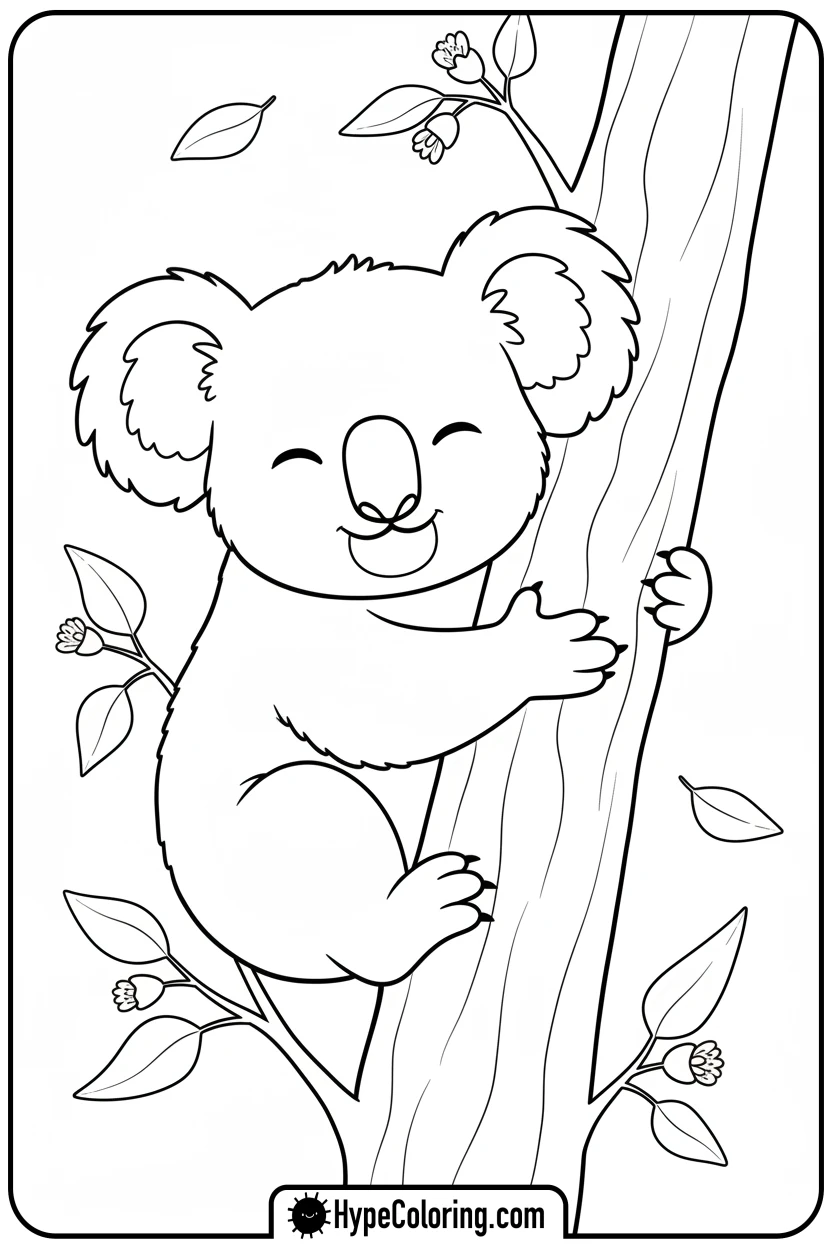 koala-hugging-tree - zoo animals coloring pages